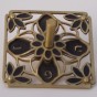 Square Brass Dreidel with Black Flower Pattern and Hebrew Text