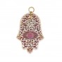Brass Hamsa with Purple Leaves, Small Birds and Large Eye