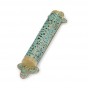 Brass Mezuzah with Patina Flowers, Leaves and Small Doves