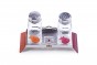 Glass Salt and Pepper Shaker Set with Stainless Steel Tray, Orange and Maroon Pomegranates