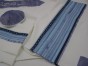 White Tallit with Blue & Gray Stripes by Galilee Silks
