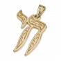 14k Yellow Gold Chai Pendant with Scrolling Lines and Textured Surfaces