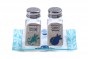 Glass Salt and Pepper Shaker Set with Blue Pomegranates and Floral Pattern