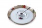 Large Round Glass Honey Dish with Rainbow Pomegranates, Purple Bead and Spoon
