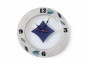 Round Glass Wall Clock with Blue Striped Flowers and Silver Trimming 