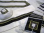 White Tallit with Gold and Black Adornments by Galilee Silks
