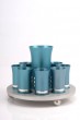Aluminum Kiddush Cup Set with Teal Cups and Round Saucer