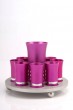 Aluminum Kiddush Cup Set with Bright Pink Cups and Round Tray