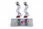 Wavy Stainless Steel Candlesticks with Rainbow Pomegranates and Tray
