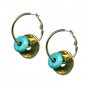Gold Hoop Earrings with Gold Disc & Turquoise Bead