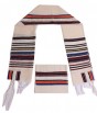 Cotton Bereshit Tallit with Multicolored Stripes and Gold Hebrew Text