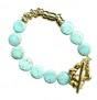 Gold Bracelet with Turquoise Beads & Hamsa Toggle Clasp