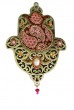 Brass Hamsa with Large Pomegranate, Paisleys and Scrolling Lines