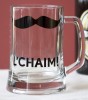 Glass Beer Pint Glass with Mustache and English Text by Barbara Shaw