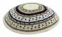 Light DMC Kippah with Brown and Blue Stripes in 18cm