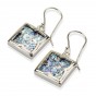 Square Silver Earrings with Roman Glass