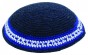 Knitted Kippah in Blue with Blue and White Stripes