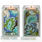 Crystal Candlesticks with Blue & Green Floral Motif