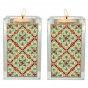 Crystal Candlesticks with Sage Green & Red Modern Motif