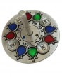 Dreidel with Colorful Pomegranates & Hebrew Blessings in Silver