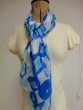 Silk Scarf in White with Blue Square Print by Galilee Silks