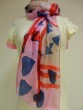 Silk Scarf in Red, Pink & Beige with Blue Print by Galilee Silks