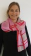 Silk Scarf in Red, Pink & Beige with Blue Print by Galilee Silks