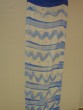 Silk Scarf in White with Stripes & Waves in Blue by Galilee Silks