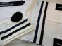 Tallit in White with Silver Navy Stripes by Galilee Silks