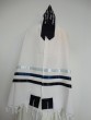 Tallit in White with Silver Navy Stripes by Galilee Silks