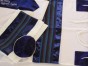 Tallit in White with Black, Blue & Navy Stripes by Galilee Silks