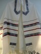 Tallit in White with Red Strips & Silver Pattern by Galilee Silks