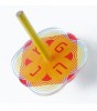 Acrylic Dreidel with Geometric Shapes in Pink and Yellow