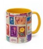 Ceramic Mug in Yellow with Israeli Stamp Design