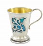 Kiddush Cup in Sterling Silver with Turquoise Enamel by Nadav Art