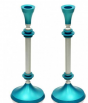 Aluminum Shabbat Candlesticks in Turquoise with Pole Center by Nadav Art
