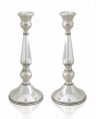 Small Sterling Silver Shabbat Candlesticks with Center Metal Feature by Nadav Art