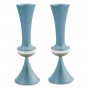 Aluminum Shabbat Candlesticks with Cone Design Top & Base in Light Blue by Nadav Art 