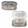 Nickel Shabbat Candlestick Set with Box, Jerusalem and Hebrew Blessing