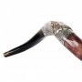 Polished Yemenite Horn Shofar with Silver Menorah & Grapevines by Barsheshet-Ribak